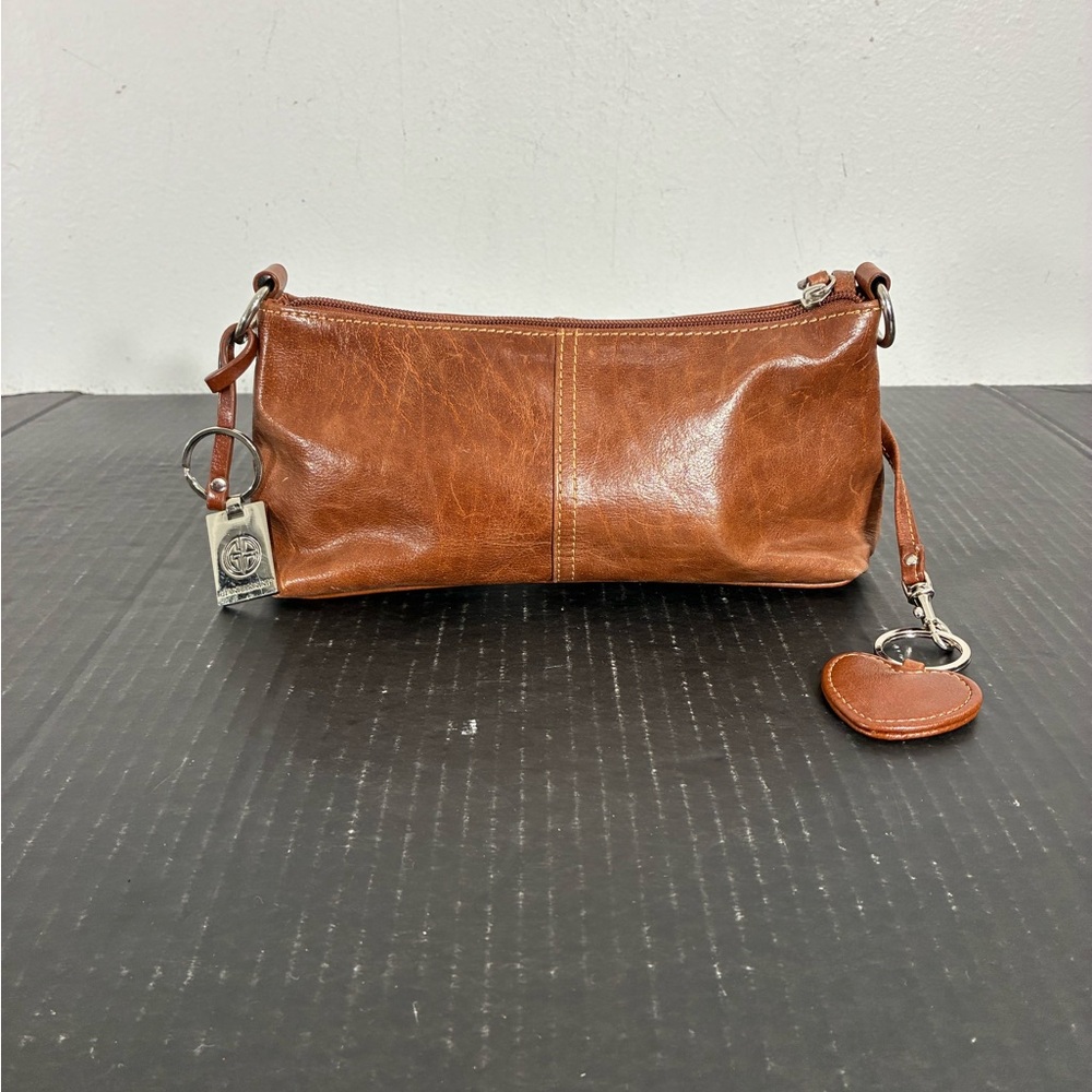 Giani Bernini Leather Wristlet Clutch Bag Zip Purse cognac